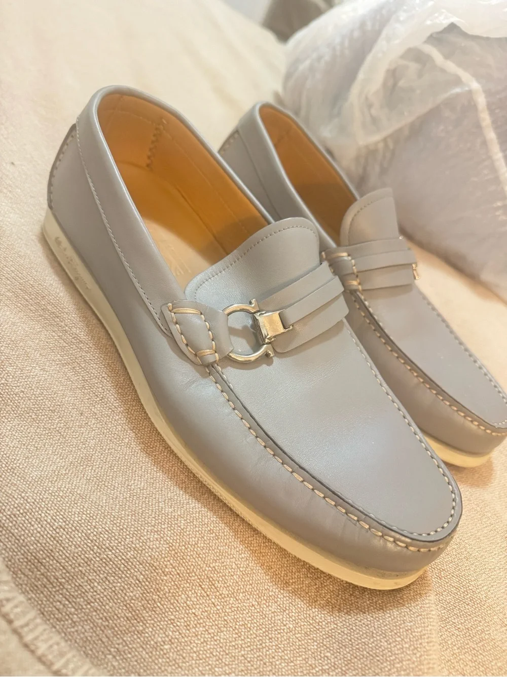 Salvatore Ferragamo Light Gray Leather Bit Loafers